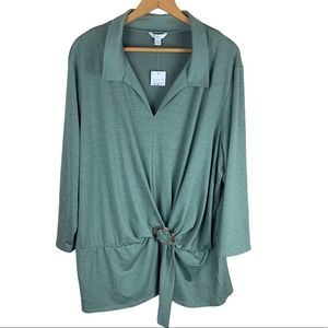 NWT Est. 1946 Green Collar V Neck Belted Blouse